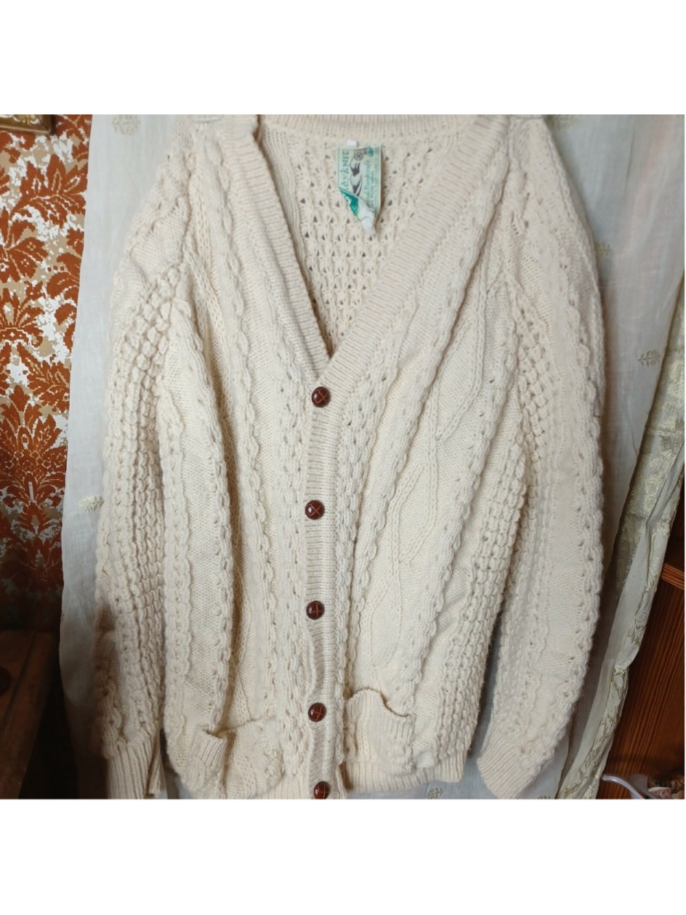 Clady Knit Ivory Wool Cable Knit Sweater 42